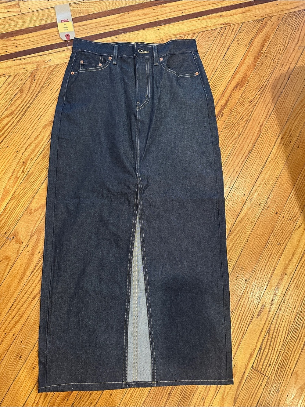Dark Blue Denim Front-Slit Maxi Skirt